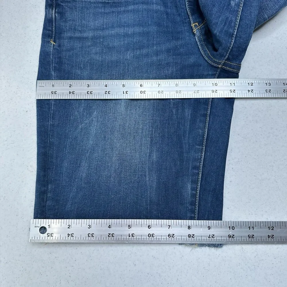 PILCRO Shorts Womens 28 Slim Bermuda Midrise Blue Jean Denim Fray Anthropologie